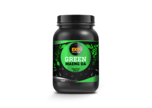 A bottle of EXP Premium Green Maeng Da Blend Powder.