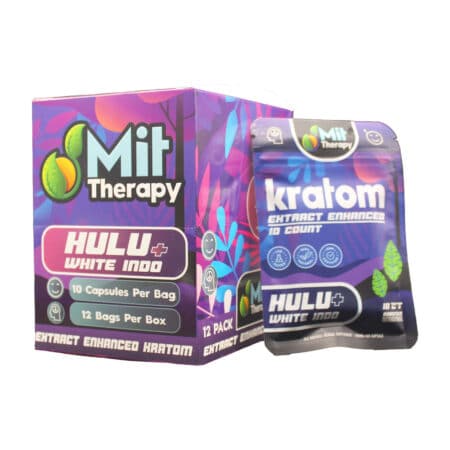 A box of MIT Therapy Hulu & White Indo 10CT kratom, suitable for therapy purposes.