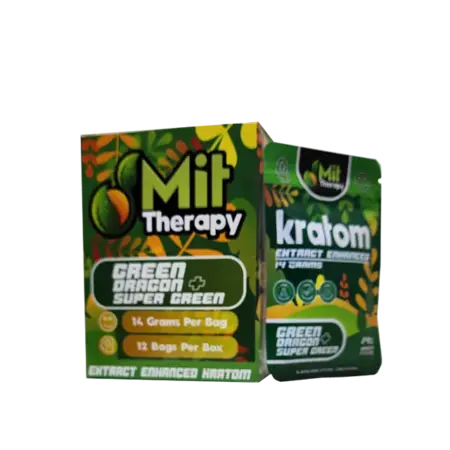 A box of MIT GREEN DRAGON & SUPER GREEN 14G kryotherapy green tea.