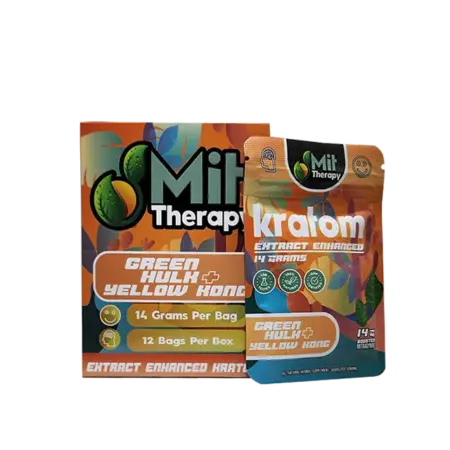 Mit therapy green hulk & yellow kong 14g is a blend of kratom infused with green tea and yellow hibiscus.